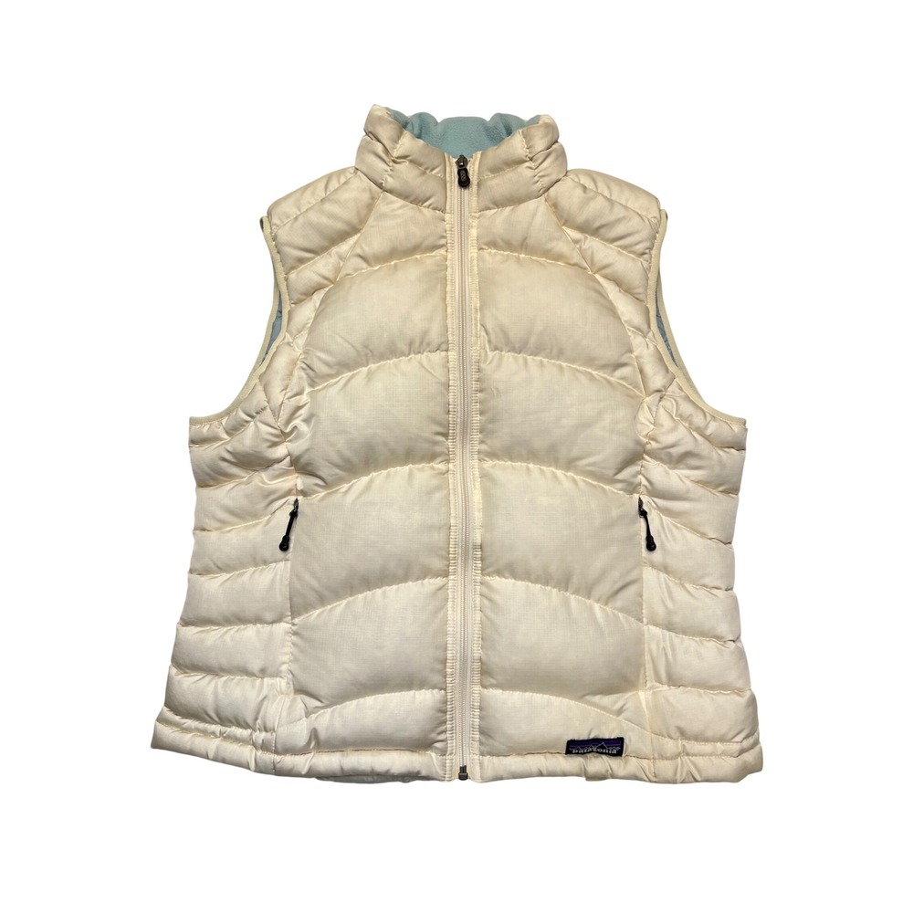 Patagonia Cream Aqua Outdoors Hiking Gorpcore Goose Down Puffer Vest Size L